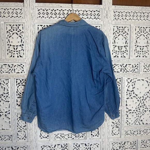 Vintage Capacity Floral Embroidered Blue Grannycore Cottage Button Up Shirt Sz L - Picture 6 of 7